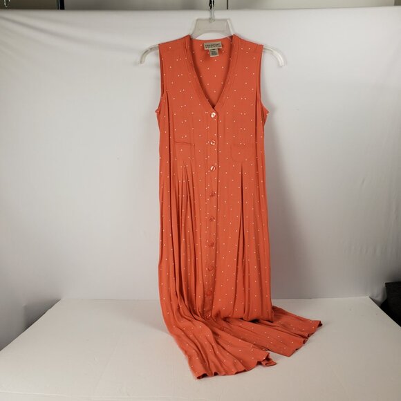 Freeport Studio XSP Orange Midi Dress Women Polka Dot Rayon Summer Spring Petite - Picture 1 of 15